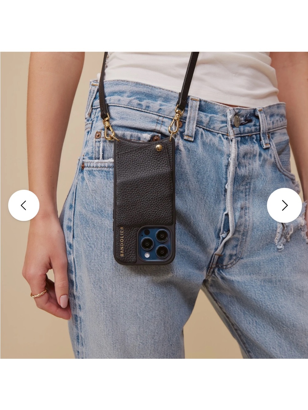 Bandolier Black Leather- Emma Crossbody Phone Case for IPHONE 15 Pro Max